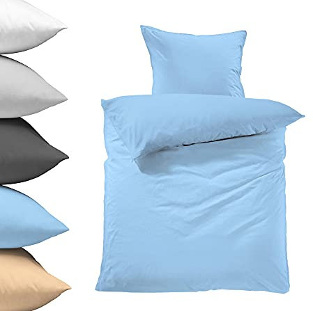 Lavea Bettwäsche 135x200, 2-teilig, Delphinblau, Serie Jasmin - kuschelig weich - 1x Bettbezug + 1x Kissenbezug 80x80 - Ganzjahres Bettwäsche-Sets