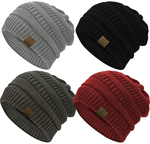 Durio Strickmütze Damen Mütze für Frauen Wintermütze Beanie Mütze Grobstrick Mütze Weich 4 Stücke B
