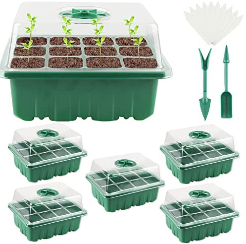 Powmag Zimmergewächshaus Anzuchtkasten, 6 Stück Mini Gewächshaus Anzucht, Gewächshaus Indoor mit Gartengeräte Klein mit 30 Weißen Pflanzenetiketten, für Haus Balkon Innenhof (Grün)