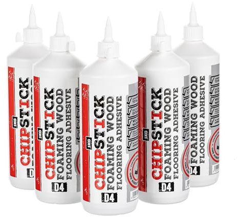 Chipstick D4 PU Foaming Chipboard Flooring Glue - High Performance Expanding Wood Adhesive - 1KG - PACK OF 5 - Used for laying Chipboard floorboards and laying stairs