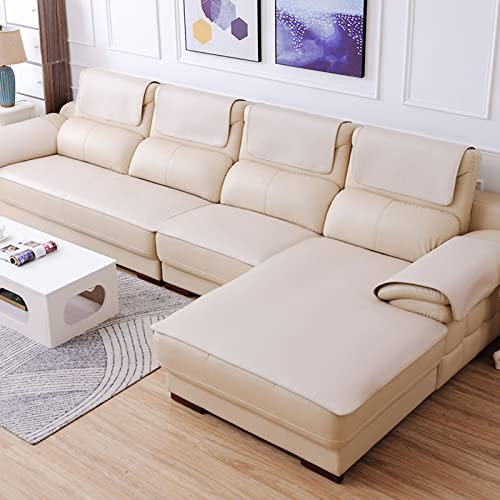 Rutschfester Sofabezug aus Leder, Sofa überzug in l Form 2 3 sitzer ecksofa Sofaüberwurf Couch überzug für Haustiere, Liegebezug für Wohnzimmer-Beige 70x210cm/28x83 Zoll