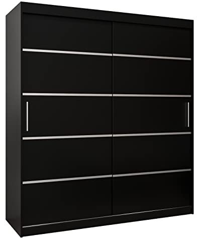 MEBLE KRYSPOL Schwebetürenschrank Verona 1 180 cm Kleiderschrank mit Kleiderstange und Einlegeboden Schlafzimmer- Wohnzimmerschrank Schiebetüren Modern Design (Schubladen: 0, Schwarz)