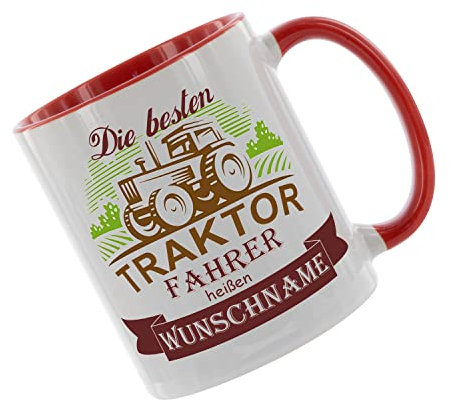 Crealuxe Kaffeetasse - Die besten Traktorfahrer heißen - Spruchtasse, Bürotasse, bedruckte Keramiktasse, Tasse mit Spruch, Hochwertige Kaffeetasse (Rot)