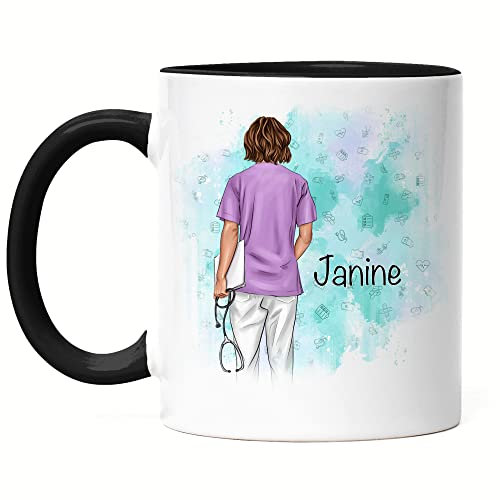Kiddle-Design Krankenschwester Tasse Schwarz Personalisiert Ärztin Pflegerin Pflegekraft Heldin Kollegin Freundin mit Name & Spruch