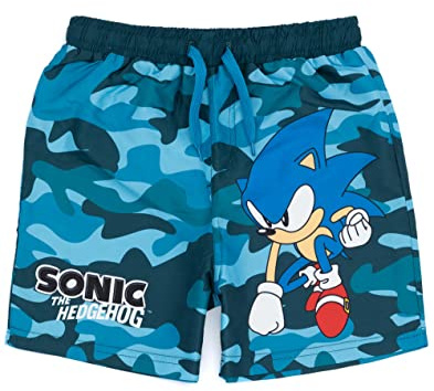Sonic The Hedgehog Swim Shorts for Boys | Kids Blue Camo Swimming Pants Trunks | Childrens Swimwear 11-12 Years
