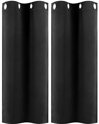 PiccoCasa 2er Set Vorhang Blickdicht Gardinen mit Ösen Verdunkelungsvorhang Kurz Scheibengardine Bistrogardine Modern für Küche Büros Wohnzimmer Schlafzimmer Schwarz 114H×66B cm