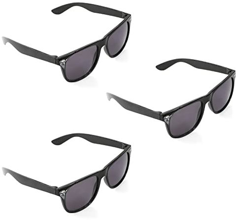 Geek-Brille mit schwarzen Gläsern, Wayfarer-Stil, Sonnenbrille Blues Brothers, perfekt für Weltbuchtag, Schulbuchwoche, Verkleidung, 3 Stück