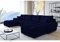 ML Furniture Velvet Ecksofa in U-Form – Dunkelblau Sofa – Couch mit Stauraum und Kissen - Ausziehbares Schlafsofa – Sofa mit Schlaffunktion - Schlafsofa mit Bettkasten – Gästebett – 365 x 189 cm