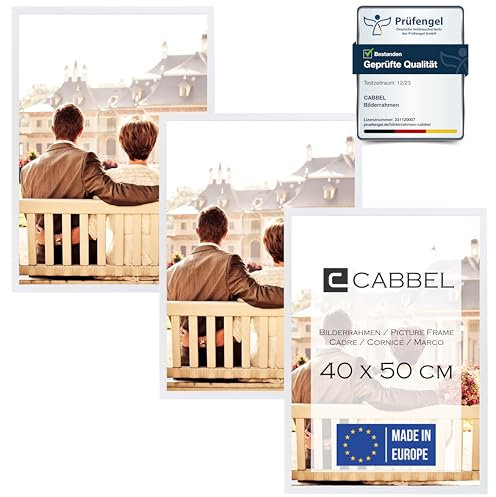 CABBEL Dreierpack (3 Stk.) Bilderrahmen 40x50 cm MDF Holz-Rahmen in Weiß | mit bruchsicherem Plexi-Glas/Modern