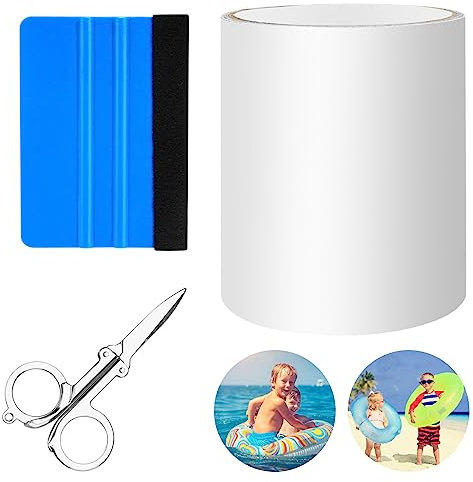 Pool Reparaturset 10cm x 150cm TPU Poolflicken Selbstklebend Unterwasser , Transparent Pool Flicken Selbstklebende Reparaturset mit Schere und Schaber für Pool Poolfolie Schwimmreifen und Wasserbett