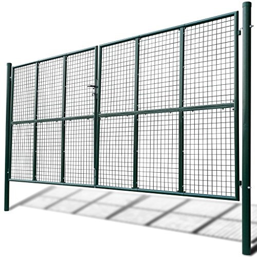 Homgoday Garden Gate, Fence Gate, Double Wing Gate, Garden Door, Fence Gate, Yard Gate, Fence Door, Garden Gate, Entrance Gate, Metal Gate, Single Gate, 415 x 225 cm / 400 x 175 cm