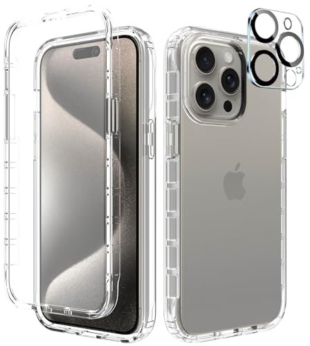 Leedia Kompatibel mit iPhone 15 Pro Hülle 360 Grad Handyhülle mit Eingebautem Displayschutz und Kamera Schutzfolie [9H HD] Stoßfest Schutzhülle Transparent Case für iPhone 15 Pro 6,1 Klar