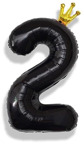 2. Geburtstag Luftballon Zahlen für Kinder, Große Krone Schwarz Ballon 2, 40 Zoll Zahl Folienballon 0–9 für Mädchen Jungen Geburtstag Party Deko 2 Jubiläum Party Dekoration, Fliegt mit Helium