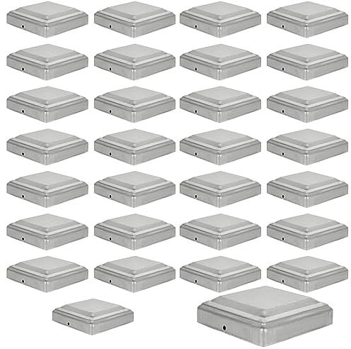 SHUESS 30pcs Silver Fence Post Caps 4 x 4 Inch - 101 x 101 mm Fence Post Toppers - Durable and Stylish Post Caps for Enhanced Outdoor Décor - Ideal for Fence Post Protection and Decoration