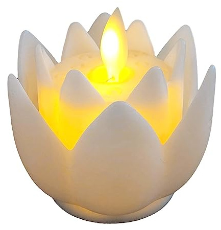 Sharplace LED-Lotus-buddhistische Lampe, LED-Teelichter, Kerze, flackernde Buddha-Zubehör, elektrische Kerzenlichter, Lotus-Lampe für drinnen und draußen, Weiß