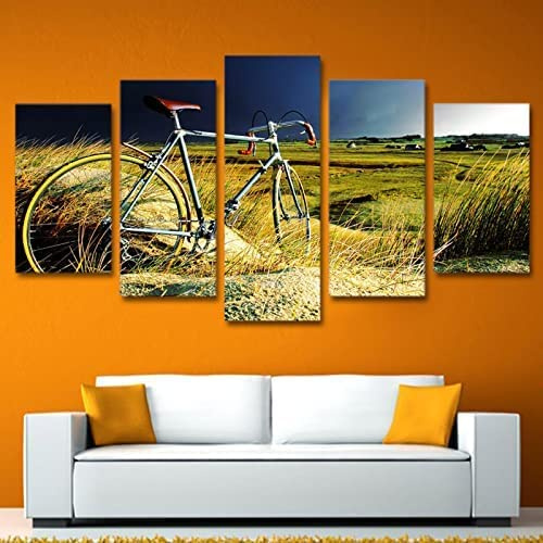 Leinwandbild 5 Teilig Kunstdruck Modern Wandbilder Oldtimer-Fahrrad Im Sturm 5 Teilig Leinwandbilder Bild Auf Leinwand Wandbild Wanddekoration Wohnzimmer 5 Stücke Mit Rahmen 100 X 50 Cm