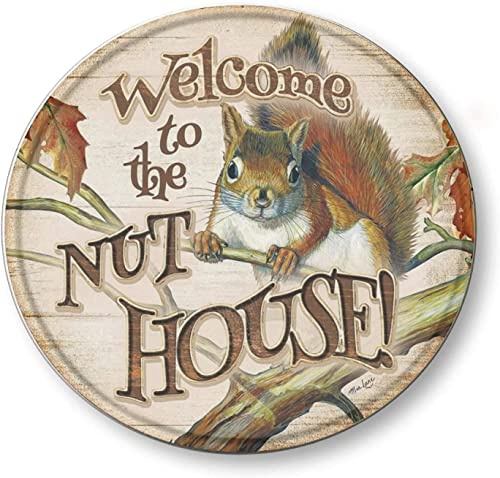 Welcome to The Nut House Vintage Style Round Metal Tin Sign Home,Living Room,Kitchen,Dining Room,Bedroom,Farmhouse,Wall Decoration 12x12 inches