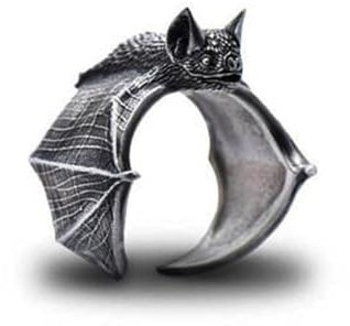 BlackAmazement Ring Größenverstellbar uni Größe Fledermaus Bat Gothic Silber Schwarz Anthrazit Damen Herren (Anthrazit)