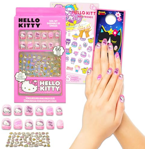 Hello Kitty Nail Art Stickers Set for Girls - Bundle with Hello Kitty Stick On Nails Plus Tattoos, More for Hello Kitty Party Supplies | Hello Kitty Press On Nails for Kids