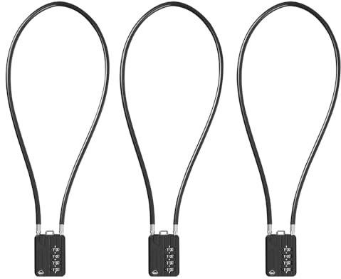 SISAV 4 Digit Cable Combination Lock 20 inches(50cm) Bold Cable for School Gym Locker,Helmet,Filing Cabinets,Toolbox,Luggage Suitcase,knapsack,Cable 5mm Diameter,Black(3 Pack)