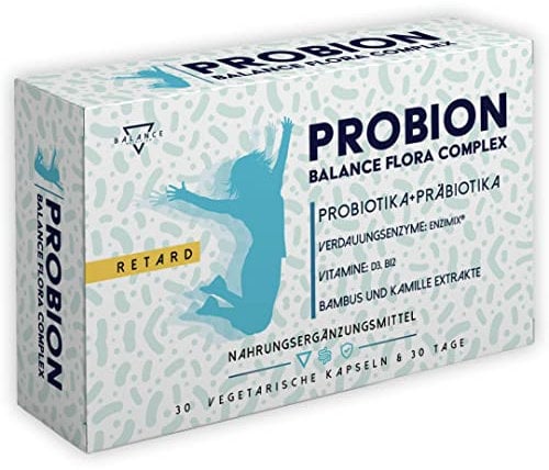 PROBION® | Probiotika Darmsanierung | Probiotika Kapseln | 40 Milliarden CFU | Lactobacillus, Bifidobacterium + Enzi-Mix + Vitamine + Bambus und Kamille zur Beseitigung von Darmgas | 30 Kapseln Retard