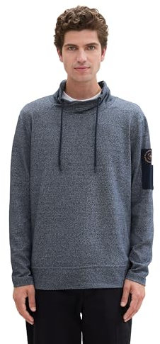 TOM TAILOR Herren 1043377 Sweatshirt-Longsleeve mit Schalkragen, 36181-Navy White Grindle, XXL