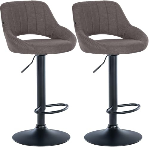 CLP Barhocker 2er Set höhenverstellbar mit Lehne Milet, Barstühle gepolstert Stoffbezüge, Tresenstühle mit Metallgestellen drehbar, | Farbe dunkelgrau Material Gestell Metall matt schwarz