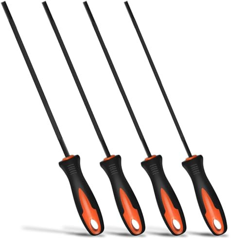 4 PCS Lima per Motosega, Affila Catene Motosega, Lime per Affilatura Motosega, Misure 3,2 mm, 4,0 mm, 4,8 mm, 5,5 mm, con Impugnatura Ergonomica, Adatte per Affilare Motoseghe con Precisione