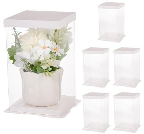 GOMAKERER 6 Stück Faltbare Transparente Geschenkboxen, 15.2x15.2x23.5cm Weiße Geschenkbox Mit Boden Und Deckel Geschenkverpackungsboxen Aus Geschenkboxen Für Hochzeiten Und Geburtstage