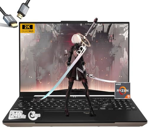 ASUS TUF A16 Gaming Laptop – 16inch QHD+ IPS Display 240Hz 3ms – Ryzen 9 7940HS - RX7700S Beat RTX 4060 - RGB Backlit Keyboard - 2024 Computadora Gamer - HDMI Cable (32GB RAM |2TB PCIe SSD)