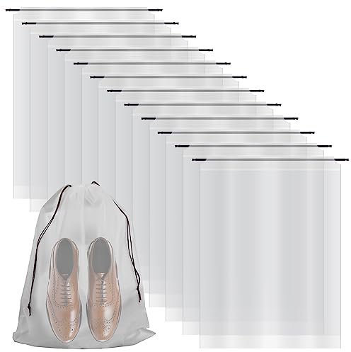 JYiuog 12 bolsas transparentes para zapatos con cuerda, bolsa de almacenamiento portátil para viajes, organizador de zapatos grande, bolsa de almacenamiento con cordón, Blanco, 45*50cm, Correa de
