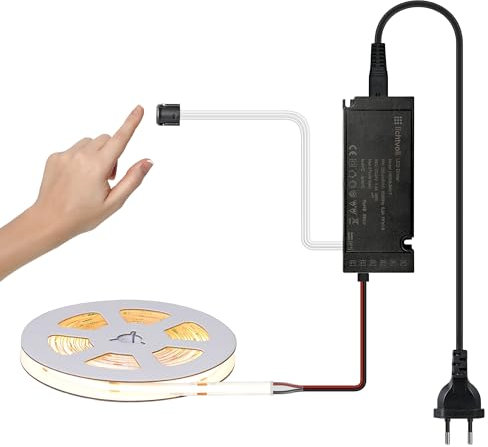 lichtvoll COB Led Streifen 3M Warmweiß mit Berühren Dimmer Schalten und 36W Netzteil, Unterbauleuchte für Akustikpaneele und Küche