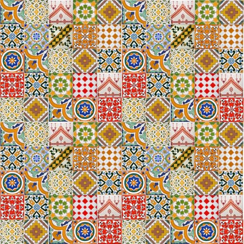 100 Mattonelle Premium Selection in Ceramica Smaltata (1 mq) - Sunset - 10x10 cm spessore 0,6 cm - Mattonelle Tunisine realizzate con Serigrafia Artigianale - Adatte a rivestimento