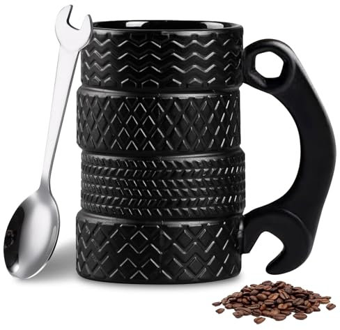 Tasse De Pneu De Grande, 450 ML Tasse De Pneu En Forme, Tasse À Café En Forme De Pneu De Roue, Avec Cuillère Tasse De Pneu 3d Grande Tasse De Voiture Pour Amateur De Voiture, Père, Anniversaire