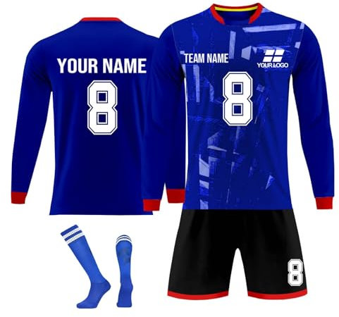 Long Sleeve Personalised Football Kit for Kids Boys Football Jersey Men Jersey Sets 2024 Football Fans Gifts Soccer Jersey Training Shirts Kit with Socks