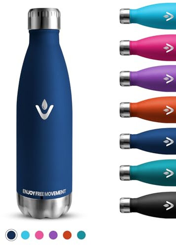 Gourde Isotherme, 500ml Gourde Enfant, Gourde Sport Anti-Fuite, Gourde Inox Sans BPA, Facile à Transporter, Bouteille Isotherme, Réutilisable, Bouteille d'eau pour Running, École, Bureau, Bleu Foncé