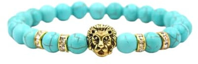aninu Löwen Armband & GPS Live Tracking – Perlen Partnerarmbänder für Damen & Herren, Schmuck Freundschaftsarmband als Geschenk für Männer & Freund, Perlenarmband mit Lavastein (Turquoise Gold)