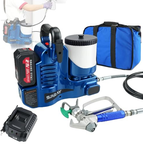 Pistola de Pintura Airless 500W, Máquina de Pintura Eléctrica de Alta Presión 1,2L con Batería de 1200mAh, 6 Velocidades Ajustables, Pulverizador de Pared Portátil DIY para Interiores y Exteriores