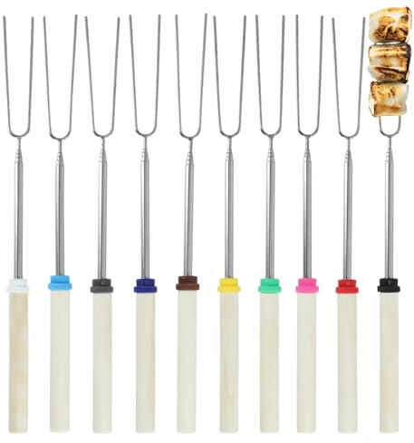 Marshmallow-Toastgabel-Set – ausziehbare Smores-Sticks aus Edelstahl für Grill und Lagerfeuer – einziehbares Outdoor-Lagerfeuer-Zubehör zum Braten von Marshmallows und Hot Dogs, 10 Stück