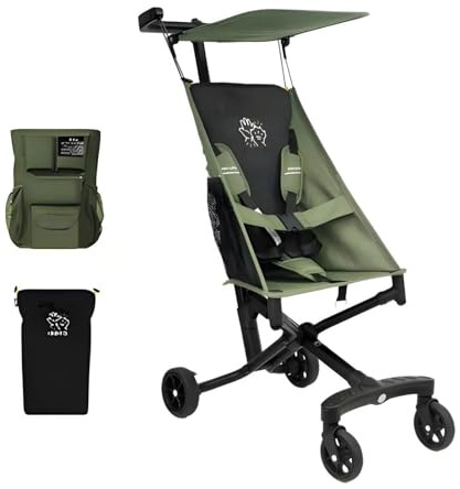 Opaeroo Flugzeugtauglicher Kinderwagen 0-6J 2,8kg Superleicht 5-Punkt-Sicherheit + LED/Regen-Set Mit XL-Tasche & Originalkissen Green