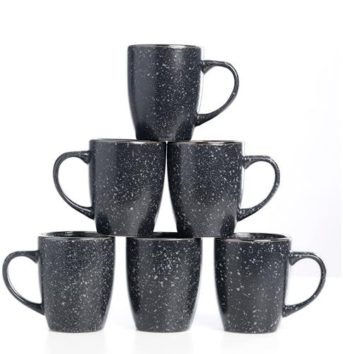 HOMD Coffee Cup Set 6-12oz Large Handle Ceramic Cup for Coffee, Soup, Tea, Milk, Latte, hot Cocoa, Ladies, Men-New Porcelain Mug Set (Sea Water Blue)