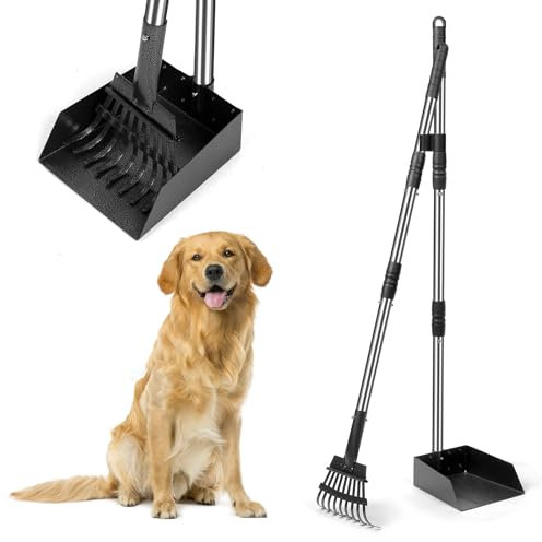 YGNNXRN Ramasse crottes pour Chien avec Manche Long de 96 cm – râteau et bac en métal détachables – pour Chiens Grands, Moyens et Petits – Idéal pour Jardin, Herbe, Terre ou Gravier