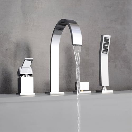 XRPOUXMTE Robinets de Baignoire, mitigeur de Baignoire à 4 Trous, mitigeur monocommande avec douchette Extensible (Chrome)
