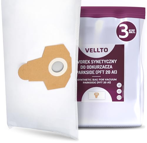 3x Vellto Bolsa para Aspiradora Compatibles con Parkside PFT 20 A1 PNTS 1250 1250/9 1300 A1/B2/C3/E4/F5 PWD 20/A1 PWDA 20-Li PWS 20-A1 20/B2 Bolsas de Repuesto Polvo Filtrantes