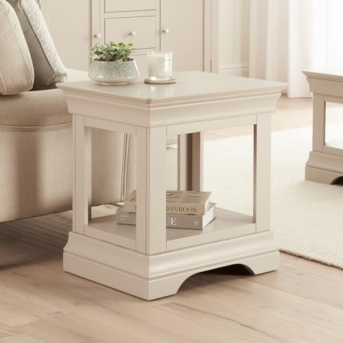 Wilmslow Dove Grey Painted Lamp Side Table | Solid Wood Small End Table with Drawer & Storage | Modern Rustic Living Room, Bedroom, Hallway Furniture | Compact Accent Table