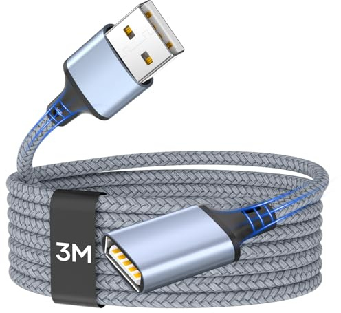 Zestiq Cable Alargador USB 2.0, Cable Extensión USB Tipo A Macho A Hembra Extensor para Impresora, Cámara, Teclado, Hub, Pendrive, Disco Externo, Gafas VR, Ordenador y Otros - 3M