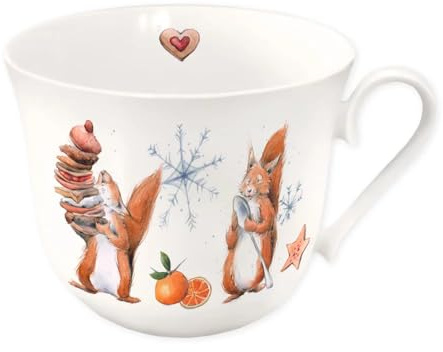Grätz Kaffeetasse 400ml Teetasse, Henkeltasse, Blumen, Landhaus Porzellantasse Geschenkbox, Geschenkidee, Geburtstagsgeschenk, Lieblingstasse, Weihnachten mit Eichhörnchen