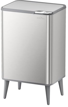mVm Poubelle de Cuisine, Bureau 60L, avec Couvercle et Filtre Déodorant, Fermeture Douce et Maintien en Ouverture, en acier inoxydable, forme Rectangulaire, Support Détachable