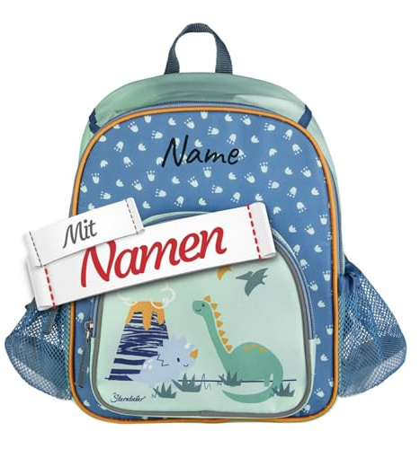 Sterntaler Dinosaurier Kindergartenrucksack personalisiert, Kinder Dino Rexi Rucksack mit Namen bestickt - wasserresistent, gepolsterte Riemen, Brustgurt, 5 L, Netztaschen, 2-Wege-Reißverschluss