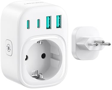 LENCENT Reisestecker Adapter Brasilien, 5-in-1 reiseadapter Typ N Adapter | für Brasilianische Steckdose, Europa auf Südafrika Brasilien Steckeradapter mit 2 USB-C und 2 USB-A Anschlüssen, max. 2500 W